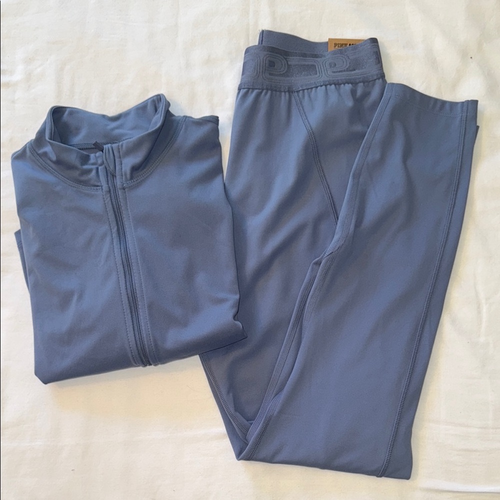 PINK Victoria's Secret Blue Full Zip Jacket(M)&High Waist Leggings(L) Set BNWT